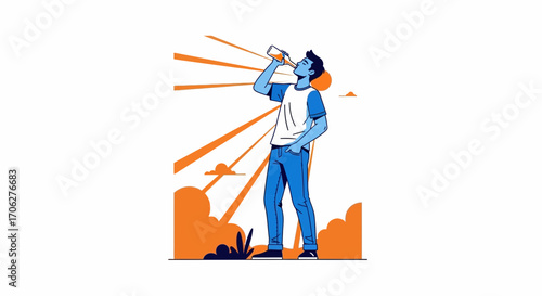 Person Quenching Thirst Outdoors Drinking Beverage Under Vivid Sun Rays