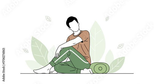 Person Relaxing On Yoga Mat With Nature Inspired Backdrop Peaceful Moment