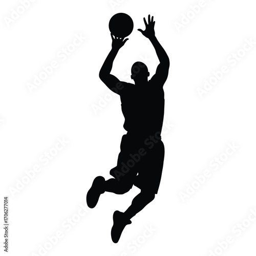 Silhouette of a basketball player making a slam dunk action pose silhouette