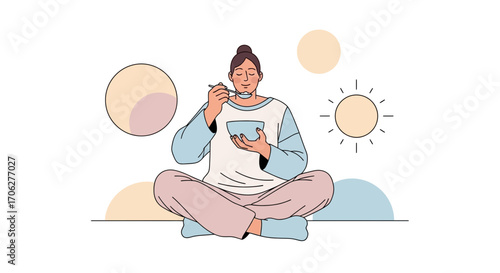 Meditative Morning Ritual: Enjoying Healthy Breakfast And Embracing Peaceful Beginnings