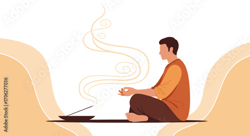 Meditative Person In Yoga Position Beside Incense Offering Spiritual Balance And Peace
