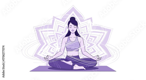 Meditative Woman In Lotus Position With Mandala Background For Relaxation And Wellbeing