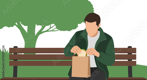 Person Unpacking Sandwich for Lunch in the Park Enjoying a Casual Moment of Relaxation