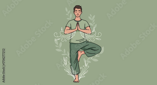 Mindful Tree Pose Illustration Depicting Serenity and Balanced Wellness Practices