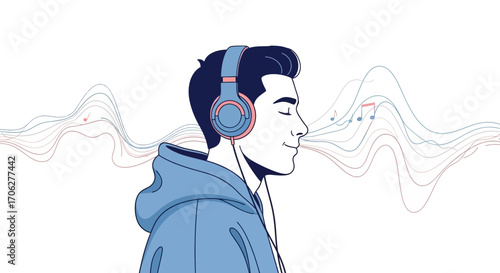 Person With Headphones Listening To Music, Enjoying Melody, and Feeling Serenity