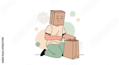Person With Brown Paper Bag On Head Poking Inside Open Bag on the Floor