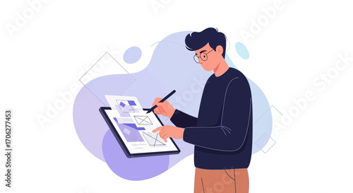 Modern Design Workflow Depicted With Young Man Using Digital Tablet Creative Tools