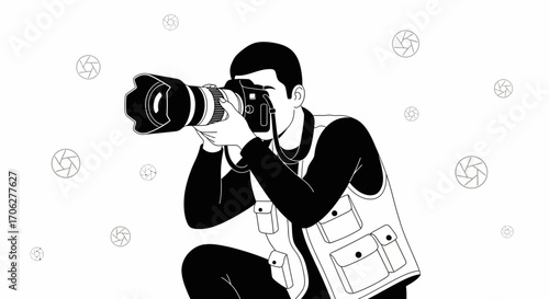 Photographer Captures Image: Artistic Illustration Depicting A Media Professional's Skilled Work