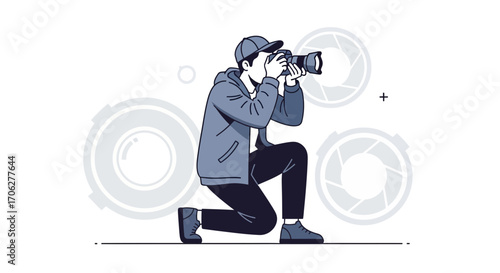 Photographer Captures Moment: A Detailed Flat Illustration Showcasing Artistic Photography
