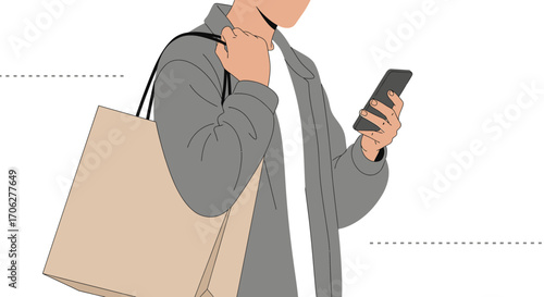 Modern Shopper Using Smartphone With Shopping Bags Depicting Contemporary Consumer Culture