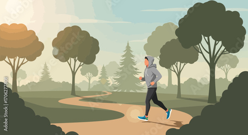 Morning Jog Through The Park Representing Exercise And Natural Environment Harmony