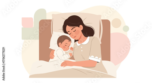 Mother And Baby Share Peaceful Moment Of Sleep In Cozy And Beautiful Bedroom