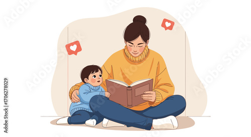 Mother And Child Enjoying Storytime, Sharing A Book, Finding Comfort And Calmness Foreverlasting