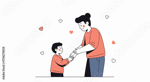 Mother And Son Bonding With Loving Hearts, A Connection Of Affection And Care