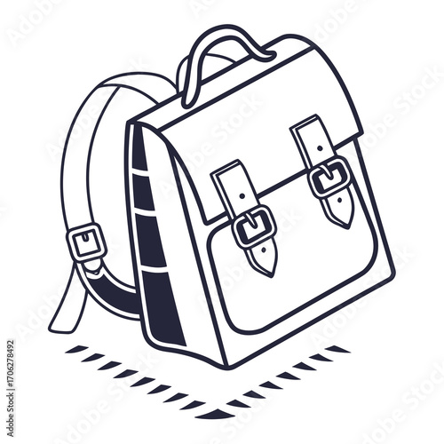 Classic leather satchel bag with shoulder strap and buckle closures isolated on white background representing vintage style and school or travel accessories