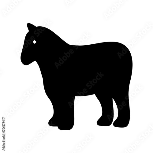 A silhouette of a stocky horse standing on a white background