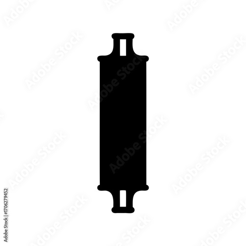 A graphic representation of an ancient scroll or a stylized spindle