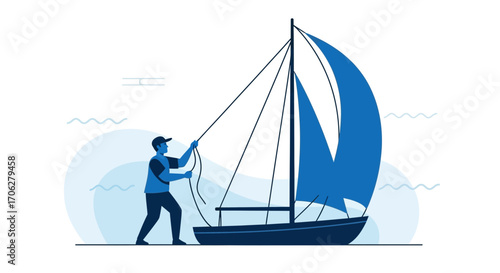Sailing Into Adventure: A Person Navigating A Sailboat with Clear Blue Waters under Sky