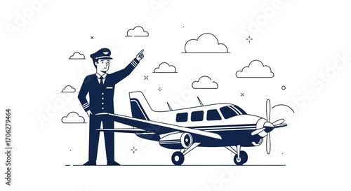 Pilot And Airplane Illustration Depicting Aviation And Travel Concepts Professionally