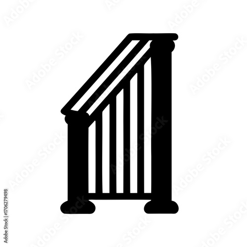 Silhouette image of a decorative architectural railing with multiple balusters