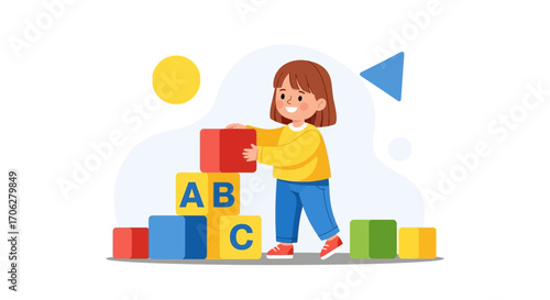 Playful Child Building Alphabet Blocks Portraying Early Learning And Education