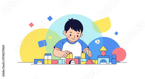 Playful Child Building Colorful Blocks Constructing Creativity and Constructive Fun