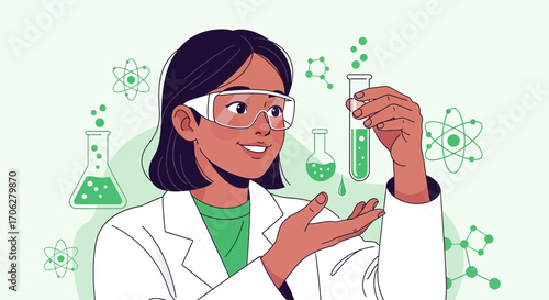Scientist Analyzing Chemical Reaction: A Stylish Illustration for Scientific Research