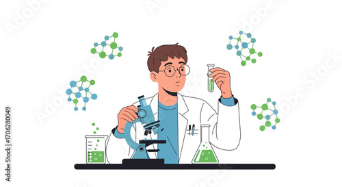 Scientist Analyzing Sample Under Microscope And Conducting Scientific Experiment