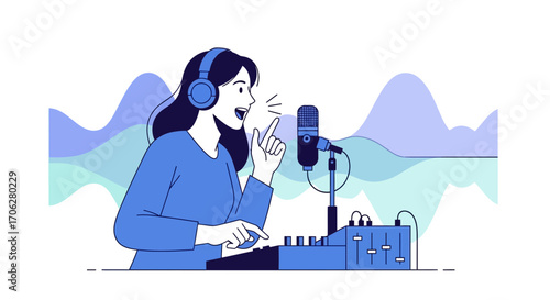 Podcast Production: A Woman Broadcasting Her Voice in a Modern Studio Setup
