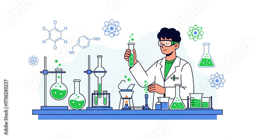 Scientist Conducts Chemical Experimentation Within A Laboratory Environment
