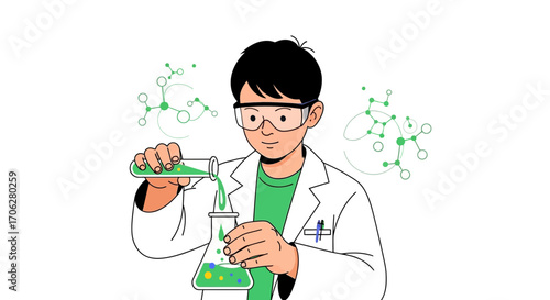 Scientist Conducts Experiment, Mixing Chemical Substances in a Laboratory Environment