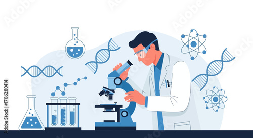 Scientist Examining Sample Under Microscope In Laboratory To Perform Medical Research