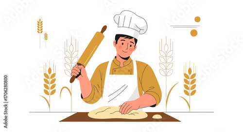 Professional Baker In Action Preparing Dough For Delicious Freshly Baked Bread