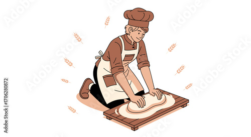 Professional Baker Kneading Dough Preparing Fresh Bread For Baking And Culinary Uses