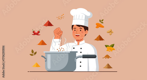 Professional Chef Culinary Masterpiece in Restaurant Kitchen Seasoning Preparing Delicious Food