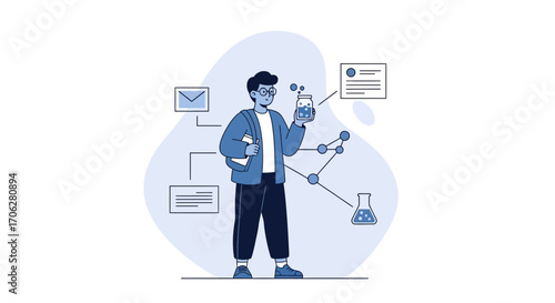 Scientist Presenting A Scientific Discovery With Diverse Elements And Digital Communication