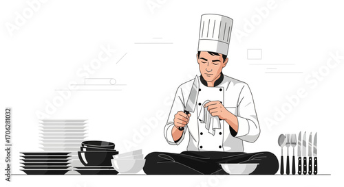 Professional Chef Sharpening Knife Before Food Preparation In A Stylish Restaurant