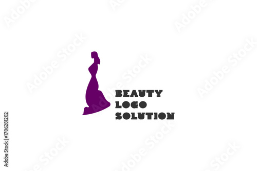 Template logo design solution with woman in long dress simple image-silhouette. 