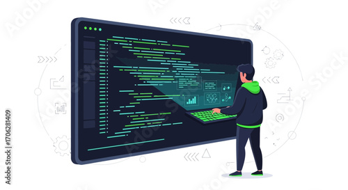 Programmer Working On Futuristic Interface Within An Immersive Digital Environment