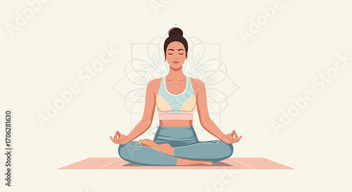 Serene Illustration of Yoga Practitioner in Peaceful Meditation Pose for Wellness