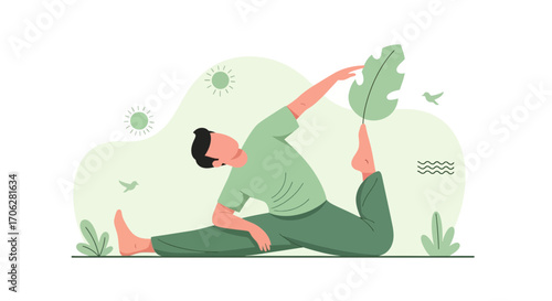 Serene Individual Engaged In The Art Of Yoga With A Backdrop Of Peaceful Green Elements