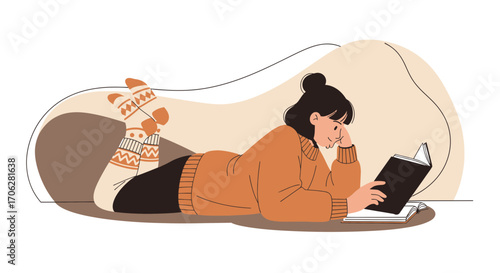 Quiet Moment: A Young Woman Reading, Comfortable and Relaxed, Enjoying a Book