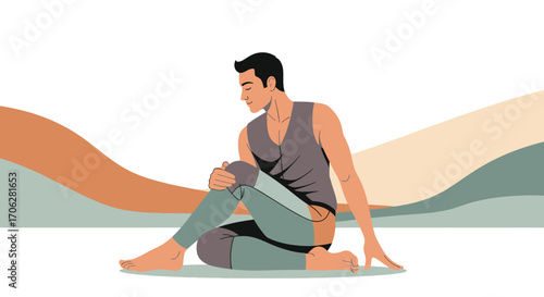 Serene Individual Performing Yoga Pose On Abstract Background, Wellbeing Practice