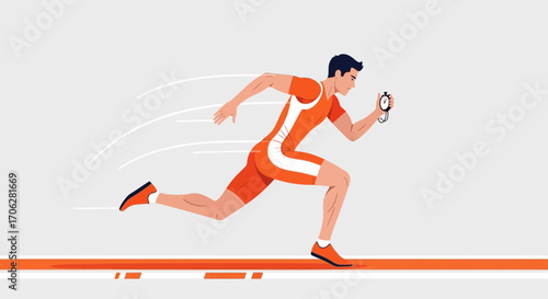 Rapid Runner Holding Stopwatch Captures Speed and Timing on Freshly Drawn Track