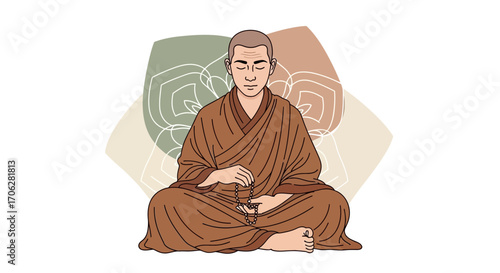 Serene Monk In Deep Meditation, Depicting Spiritual Mindfulness and Inner Peace