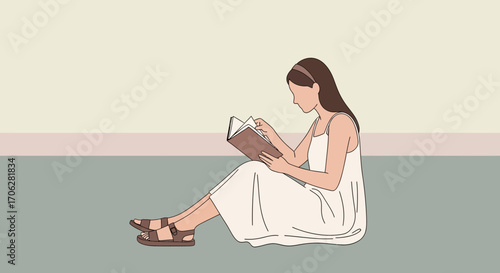 Serene Moment of a Woman Reading a Book While Relaxing, Enjoying Quietude