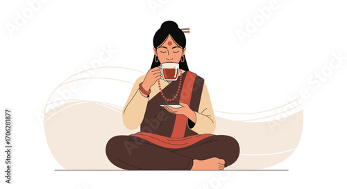 Serene Person Enjoying Meditative Relaxation While Sipping Tea In Peaceful Contemplation