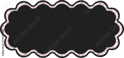 a blackboard patch with scalloped edges and pink stitching