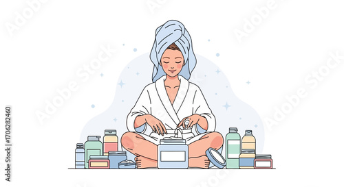 Serene Skincare Routine: A Woman Indulges In Self-Care and Beauty Rituals