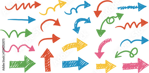 colorful arrows pointing various directions on white background